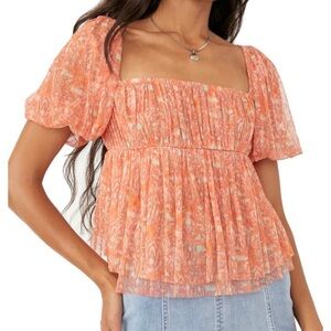 Free People Penelope Printed Smocked Peplum Top size S